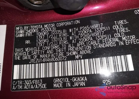 2006 Toyota 4Runner Sr5 Sport V6 from USA, damaged, VIN JTEZU14R468060072